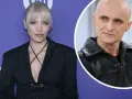 Daria Zawiałow w stylizacji z agrafką i łysy mężczyzna w skórzanej kurtce.