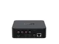 Czarny streamer audio z licznymi wejściami i wyjściami: Line In/Out, Trigger Out, Mic, SPDIF In/Out, Coax Out, LAN.
