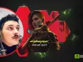 Dawid Podsiadło w stylizacji cyberpunk, obok postaci z gry Cyberpunk 2077: Phantom Liberty.