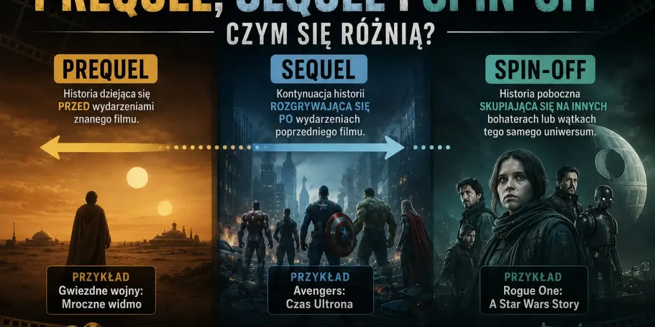 Czym jest spin-off? To historia poboczna skupiająca się na innych bohaterach lub wątkach tego samego uniwersum, jak "Rogue One".
