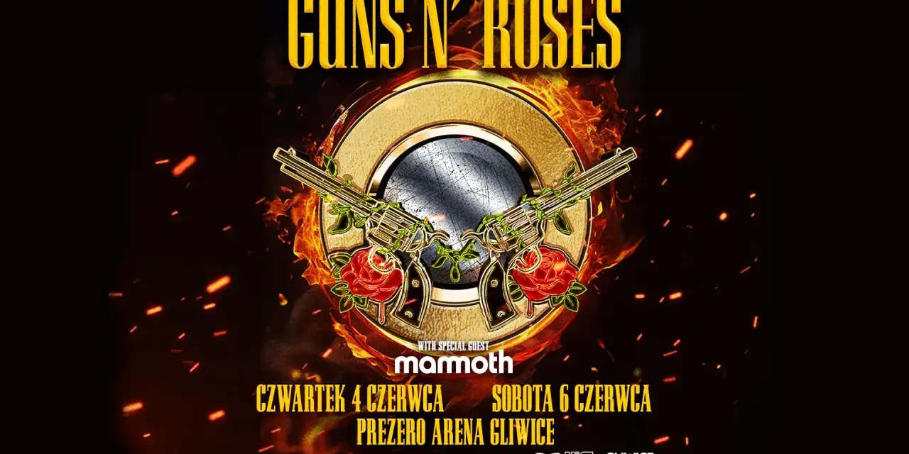 Plakat zapowiadający koncerty Guns N' Roses w Prezero Arena Gliwice 4 i 6 czerwca.