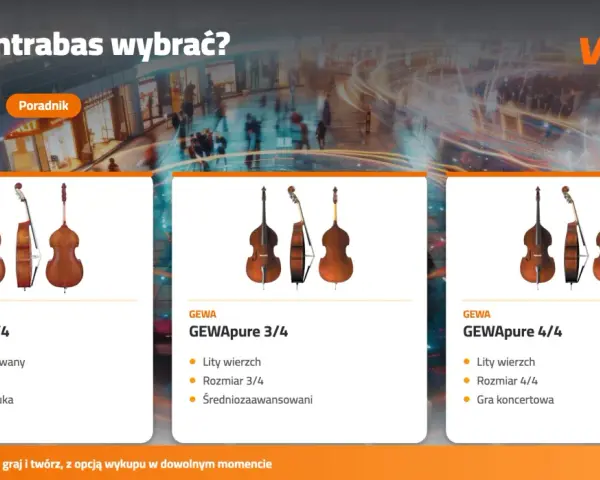 Kontrabasy GEWA Basic Line 3/4 i GEWApure 3/4/4/4. Zastanawiasz się, ile strun ma kontrabas? Zazwyczaj 4, ale są też modele 5-strunowe.