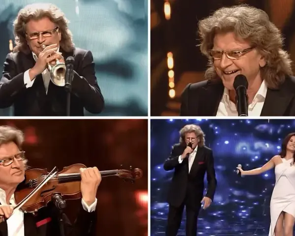 Wodecki gra na trąbce, skrzypcach i śpiewa. Na scenie towarzyszy mu piękna wokalistka. Kochaj mnie, Wodecki!