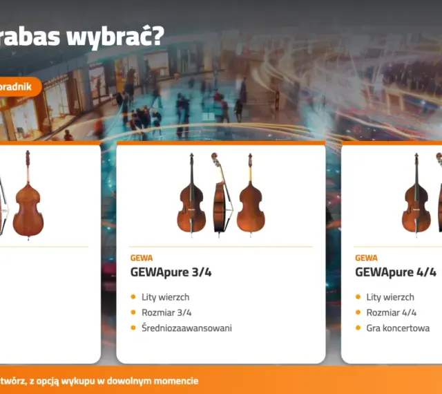 Kontrabasy GEWA Basic Line 3/4 i GEWApure 3/4/4/4. Zastanawiasz się, ile strun ma kontrabas? Zazwyczaj 4, ale są też modele 5-strunowe.