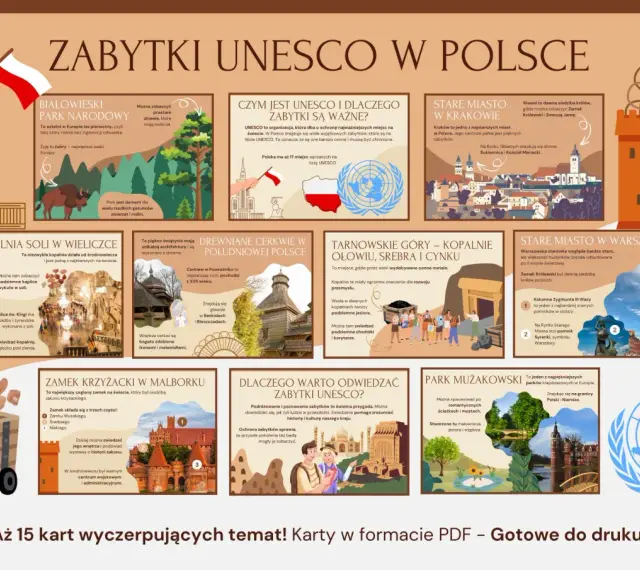 Odkryj obiekty UNESCO w Polsce: od Puszczy Białowieskiej po kopalnie w Wieliczce i Tarnowskich Górach. Poznaj historię Krakowa, Warszawy i Malborka.