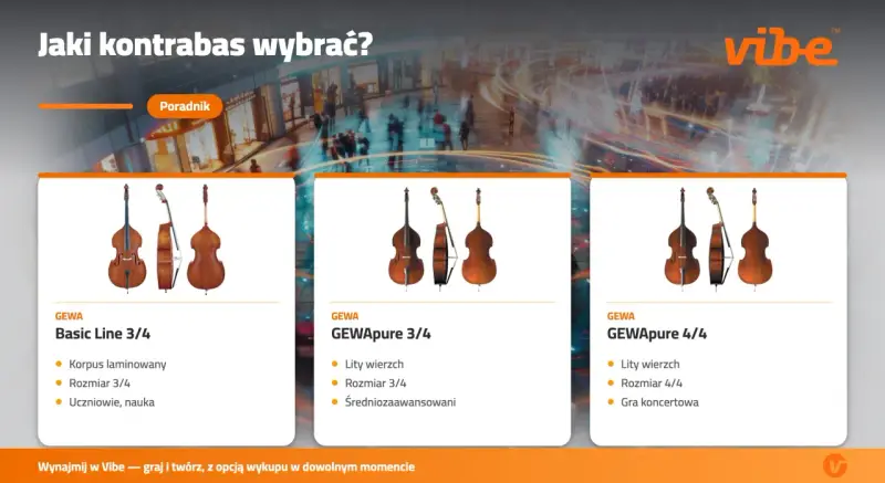 Kontrabasy GEWA Basic Line 3/4 i GEWApure 3/4/4/4. Zastanawiasz się, ile strun ma kontrabas? Zazwyczaj 4, ale są też modele 5-strunowe.